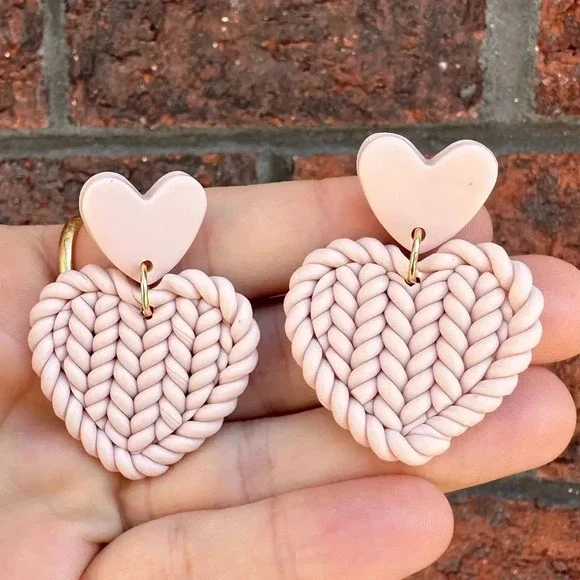 Fiona Soft Pink Resin Heart Earrings - Picture 4 of 7